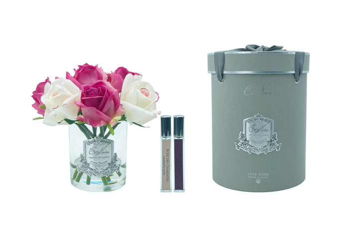 côte noire Cote Noire Premium Rose Bud Bouquet - Mixed Magenta & Blush - Clear Glass - MBS01