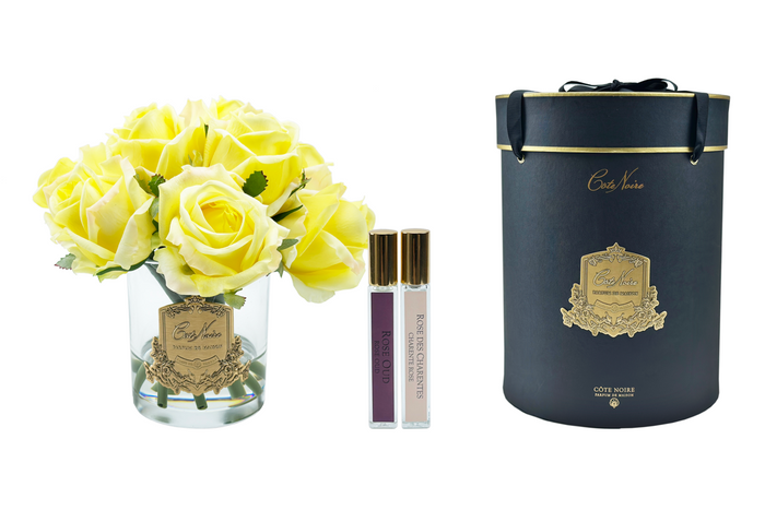 côte noire Cote Noire Premium Rose Bud Bouquet - Yellow - Clear - Gold Badge - GRB08