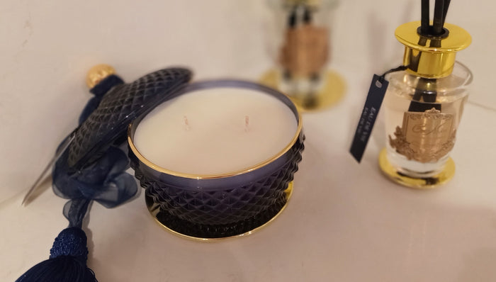 Côte Noire Cote Noire Round Art Deco Candle - Navy & Gold - Eau De Vie - GML30006