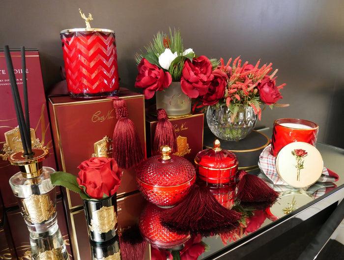 Côte Noire Cote Noire Round Art Deco Candle - Red & Gold - Rose Oud - GML30007