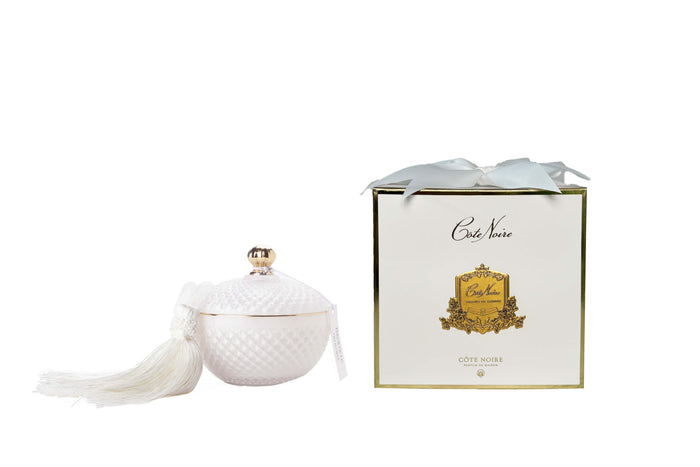 côte noire Cote Noire Round Art Deco Candle - White & Gold- Jasmine Flower Tea - GML30003