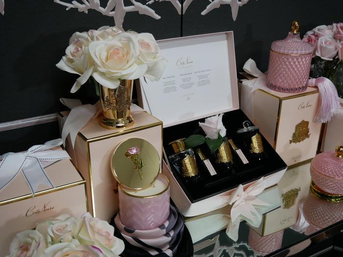 Côte Noire Cote Noire Seven Rose Bouquet In Pink Blush - Pink Box - Gold Vase - SMB20