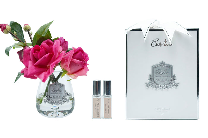 côte noire Cote Noire Tea Rose Bouquet - Clear Tear Drop Glass - Magenta - TR08