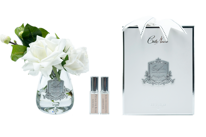 côte noire Cote Noire Tea Rose Bouquet Clear Tear Drop Glass - White - TR01