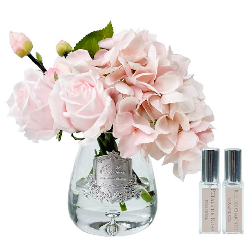 Côte Noire Cote Noire Tea Rose & Hydrangea Bouquet Clear Tear Drop Glass - Pink - TRH03