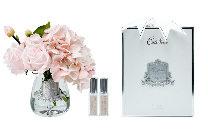 côte noire Cote Noire Tea Rose & Hydrangea Bouquet Clear Tear Drop Glass - Pink - TRH03