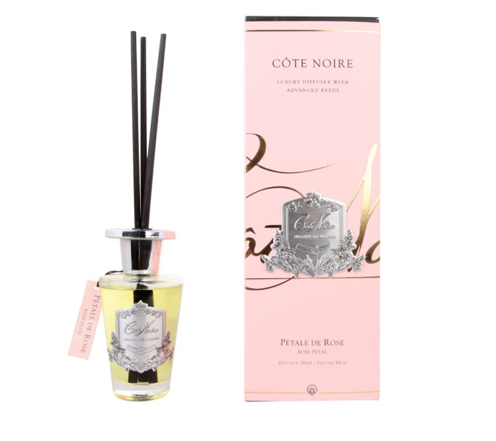 côte noire ** DISCONTINUED ** Cote Noire 150ml Diffuser Set - Rose Petal - Silver - GMDS15007