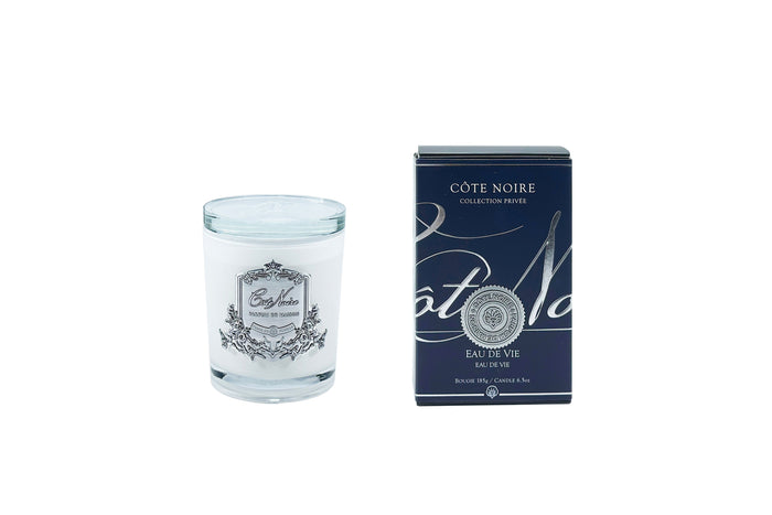 Côte Noire ** DISCONTINUED ** Cote Noire Candles - White Vessel With Silver Badge - Eau De Vie