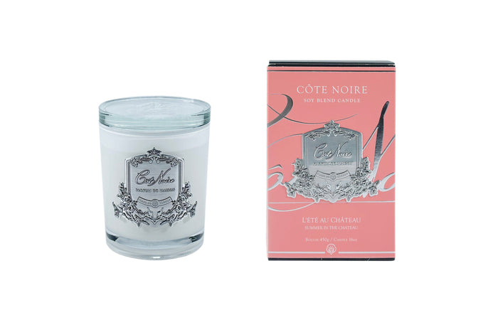 côte noire ** DISCONTINUED ** Cote Noire Candles - White Vessel with Silver Badge - Summer in the Chateau