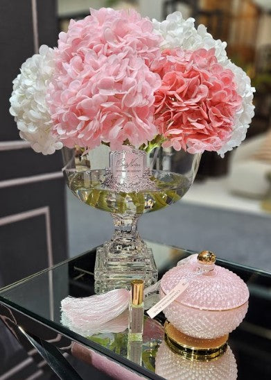 Côte Noire ** DISCONTINUED ** Cote Noire Provence Hydrangea Bouquet - Large Mixed Pink With Gold Badge - PHB02L