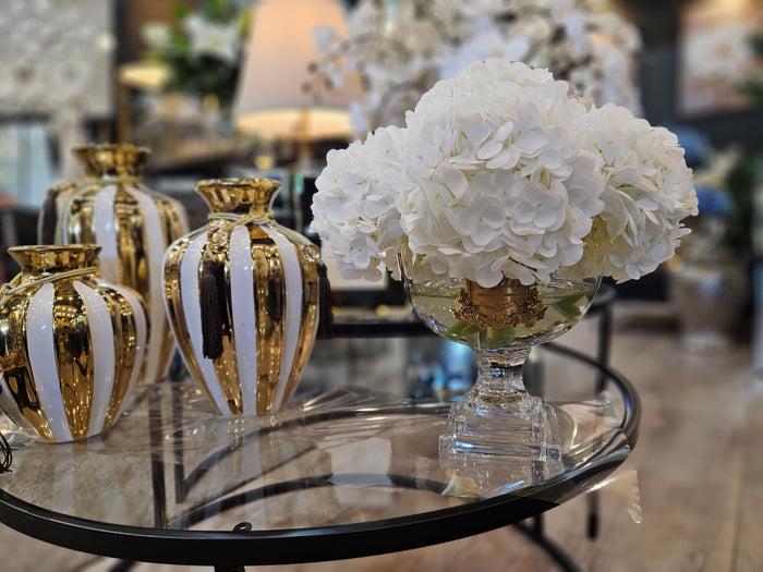 Côte Noire ** DISCONTINUED ** Cote Noire Provence Hydrangea Bouquet - Medium White With Gold Badge - PHB21M