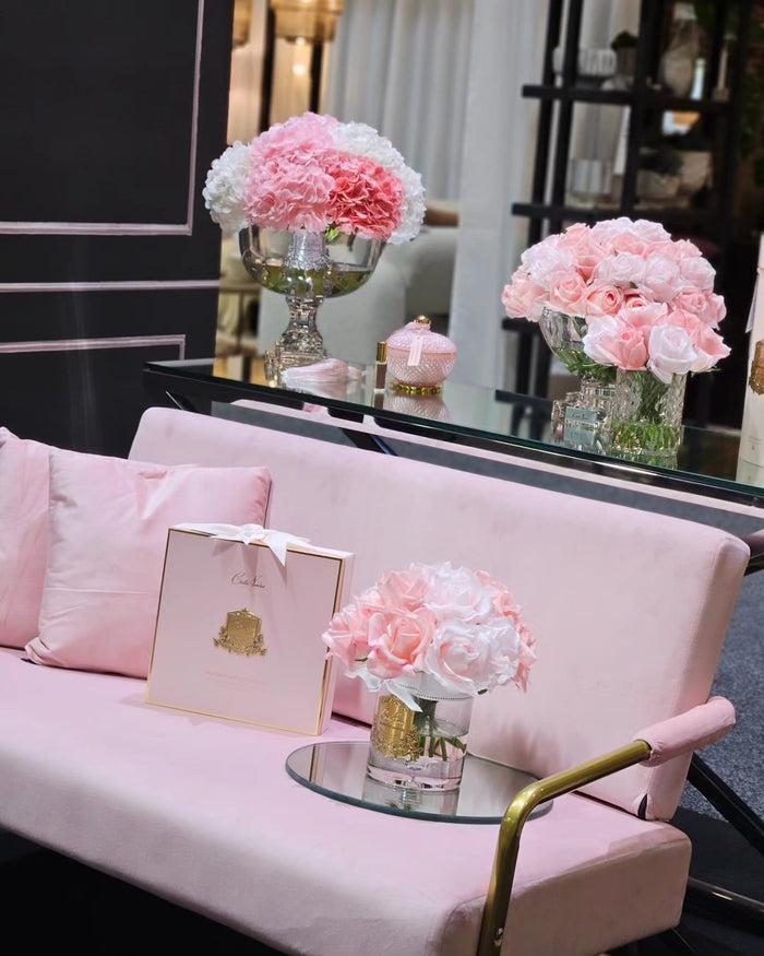 Côte Noire ** DISCONTINUED ** Cote Noire Provence Hydrangea Bouquet - Large Mixed Pink With Gold Badge - PHB02L