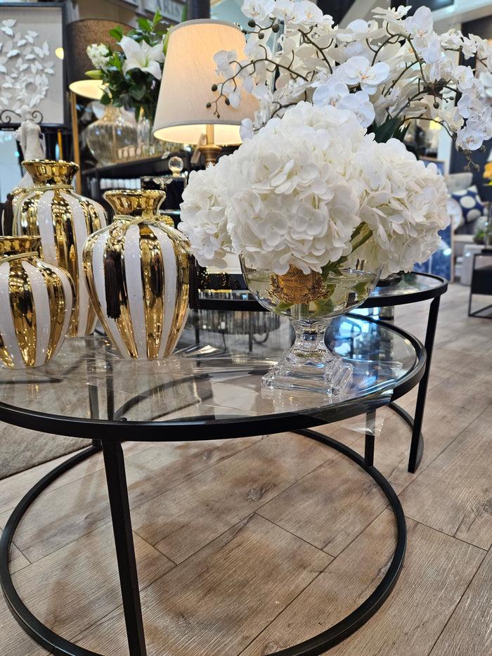 Côte Noire ** DISCONTINUED ** Cote Noire Provence Hydrangea Bouquet - Medium White With Gold Badge - PHB21M