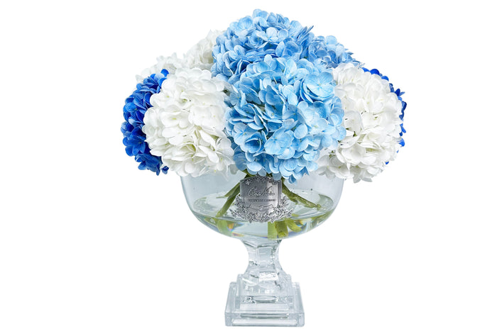 côte noire ** DISCONTINUED** Cote Noire Provence Hydrangea Bouquet - Large Mixed Blue with Silver Badge - PHB03L