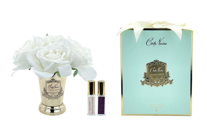 côte noire ** DISCONTINUED ** Cote Noire Seven Rose Bouquet in White - Gold Goblet - Tiffany Jade Box - SMC06