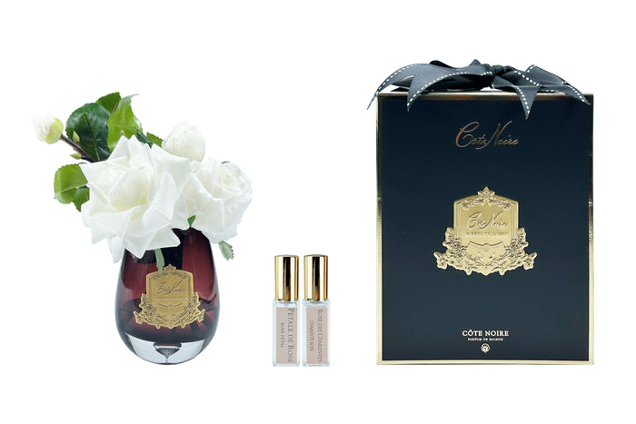 côte noire ** DISCONTINUED ** Cote Noire Tea Rose Bouquet Dark - Tear Drop Glass - White - TR01B