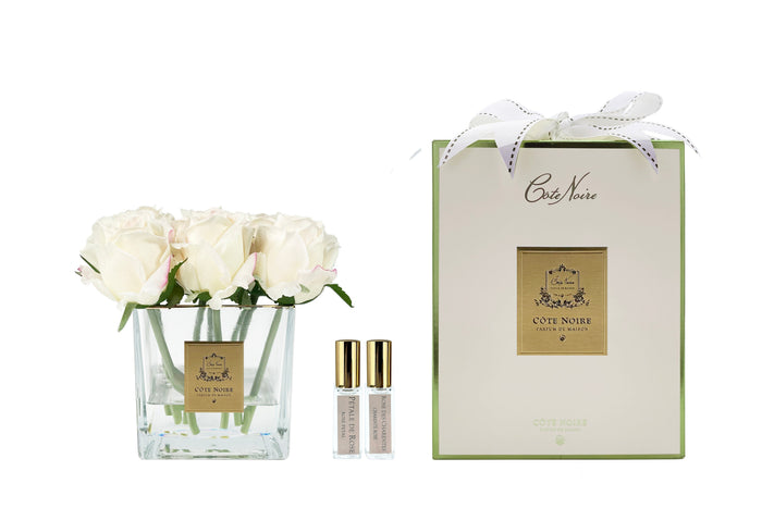 côte noire ** LIMITED ** Cote Noire Couture 9 Rose Buds - Square Clear Vase - Gold & Pink Blush - SVC902