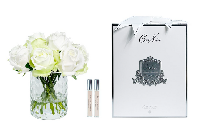 côte noire *NEW* Cote Noire Herringbone Flower - Rose Buds - Clear - Green & White - HCF12