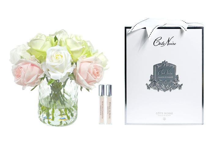côte noire *NEW* Cote Noire Herringbone Flower - Rose Buds - Clear - French Pink Green & White - HCF13