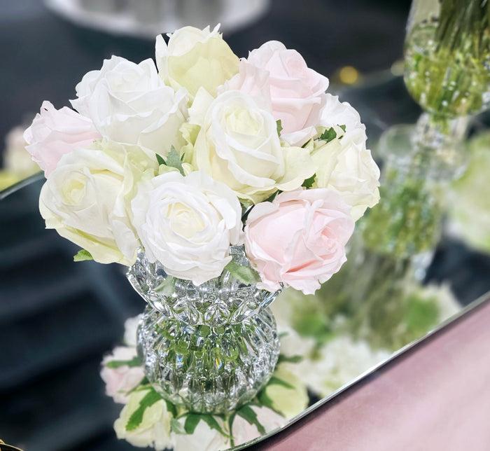 Côte Noire ** NEW ** Cote Noire Luxury Round 13 Rose Buds Bouquet - French Pink Green & White - RRB13