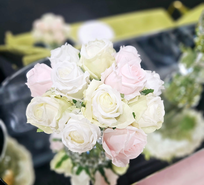 Côte Noire ** NEW ** Cote Noire Luxury Round 13 Rose Buds Bouquet - French Pink Green & White - RRB13