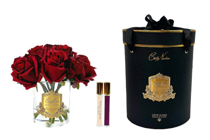 côte noire ** NEW ** Cote Noire Premium Rose Bud Bouquet - Red - Clear - Gold Badge - GRB04