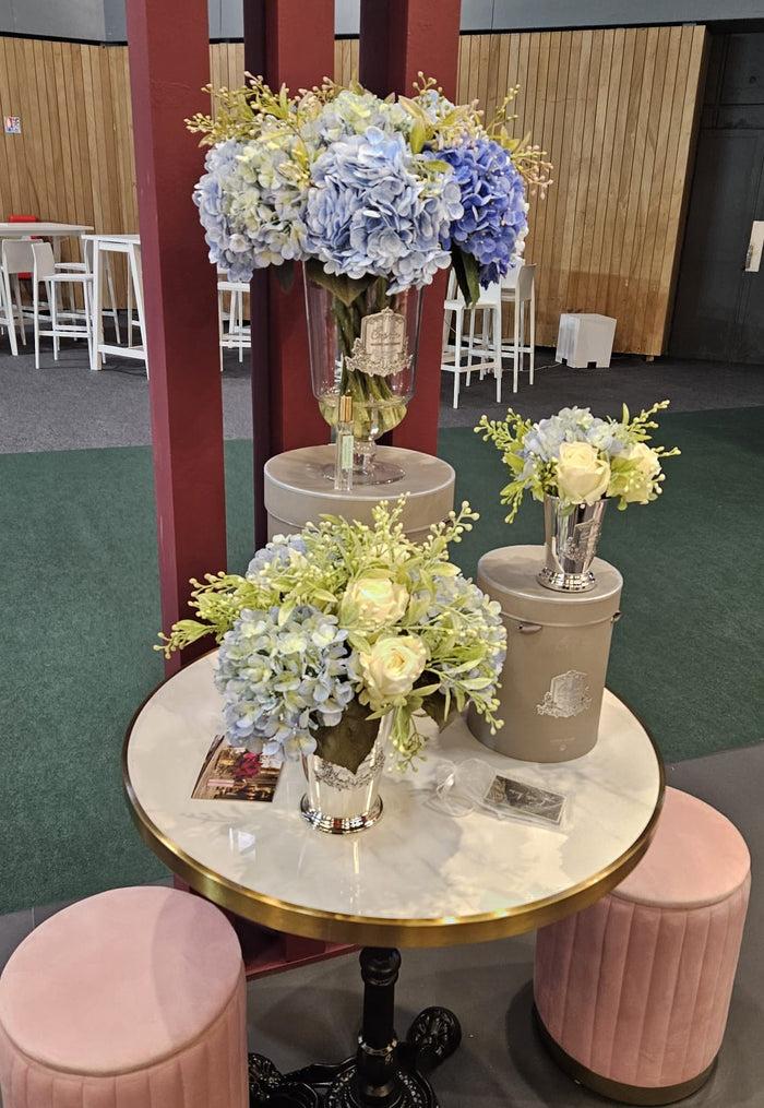 Côte Noire ** NEW ** Grand Summer Posies Blue & Natural In Silver Goblet - GSS16