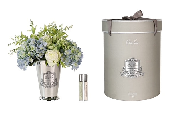 côte noire ** NEW ** Grand Summer Posies Blue & Natural in Silver Goblet - GSS16