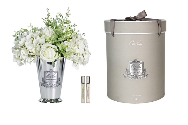 côte noire ** NEW ** Grand Summer Posies Green & White in Silver Goblet - GSS01