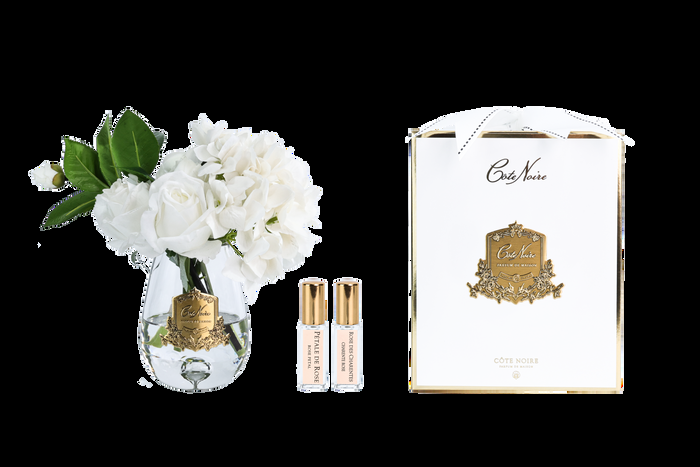 côte noire NEW - Tea Rose & Hydrangeas Bouquet - Clear - White - TRH01