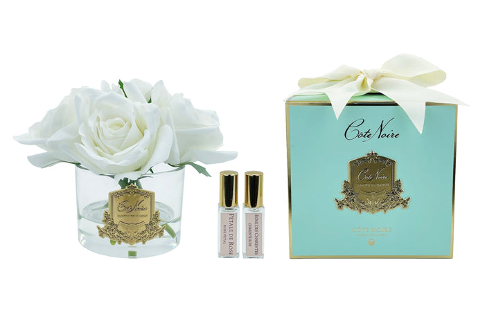 côte noire Perfumed Natural Touch 5 Roses - Clear & Gold Badge - Ivory White - GMR92 - Jade Tiffany Box