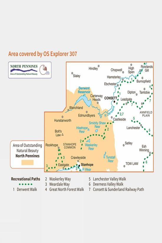 Cotswold Explorer Map 307 Consett And Derwent Reservoir