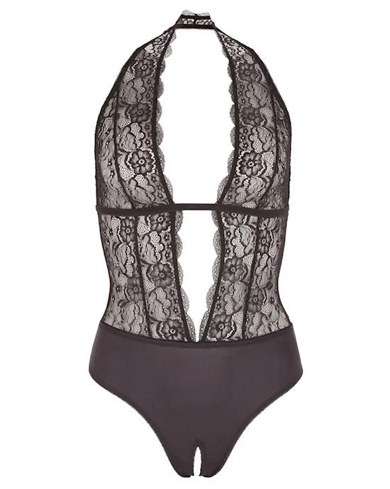 Cottelli Collection 2021 Best Selling Cottelli Collection Deep V Crotchless Bodysuit - Black - Medium