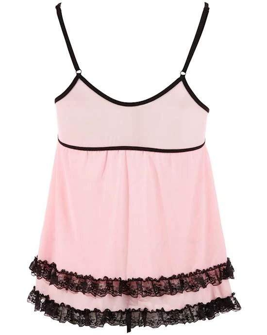 Cottelli Collection Classic Retro Cottelli Collection Babydoll Powernet With Lace - Pink - Small