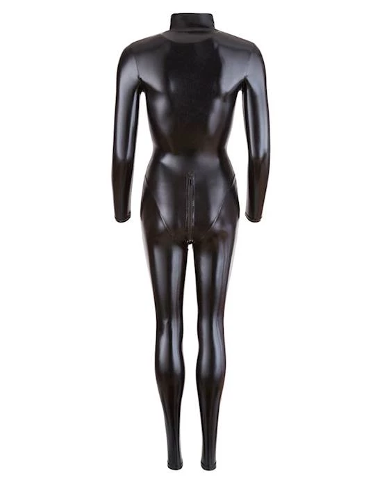 Cottelli Collection Classic Romantic Cottelli Collection Wetlook 2-way Zip Jumpsuit - Black - X-small At