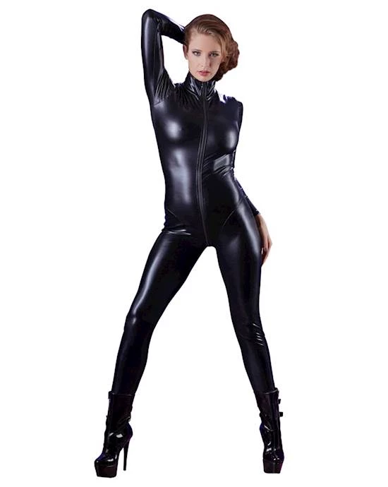 cottelli collection Classic Romantic Cottelli Collection Wetlook 2-way Zip Jumpsuit - Black - X-small at