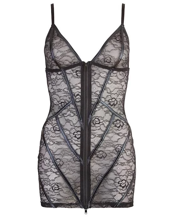 Cottelli Collection Cottelli Collection Sales Shop Offering Fashionable Cottelli Collection Lace Dress With Wet Look Stripes - Black - X-large