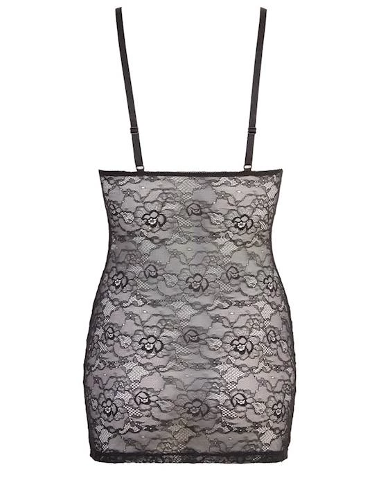 Cottelli Collection Cottelli Collection Sales Shop Offering Fashionable Cottelli Collection Lace Dress With Wet Look Stripes - Black - X-large