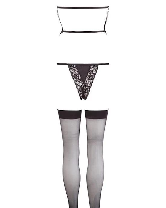 Cottelli Collection Fashionable Cottelli Collection Open-bust Basque Set - Black - S/m