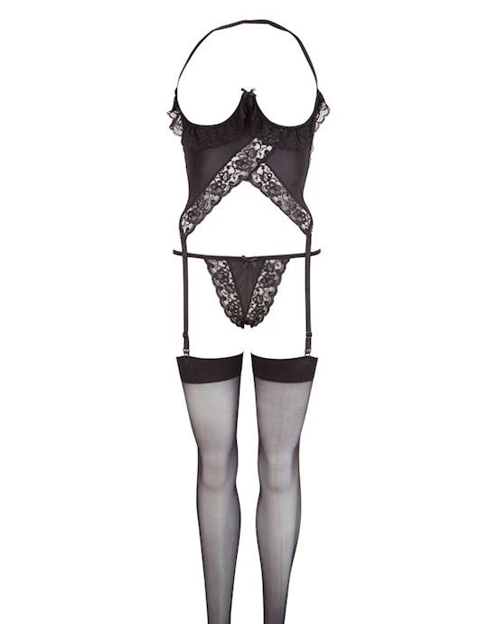 cottelli collection Fashionable Cottelli Collection Open-bust Basque Set - Black - S/m