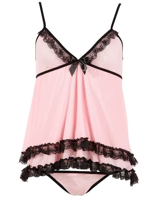 Cottelli Collection Promotional New Design Cottelli Collection Babydoll Powernet With Lace - Pink - Medium -