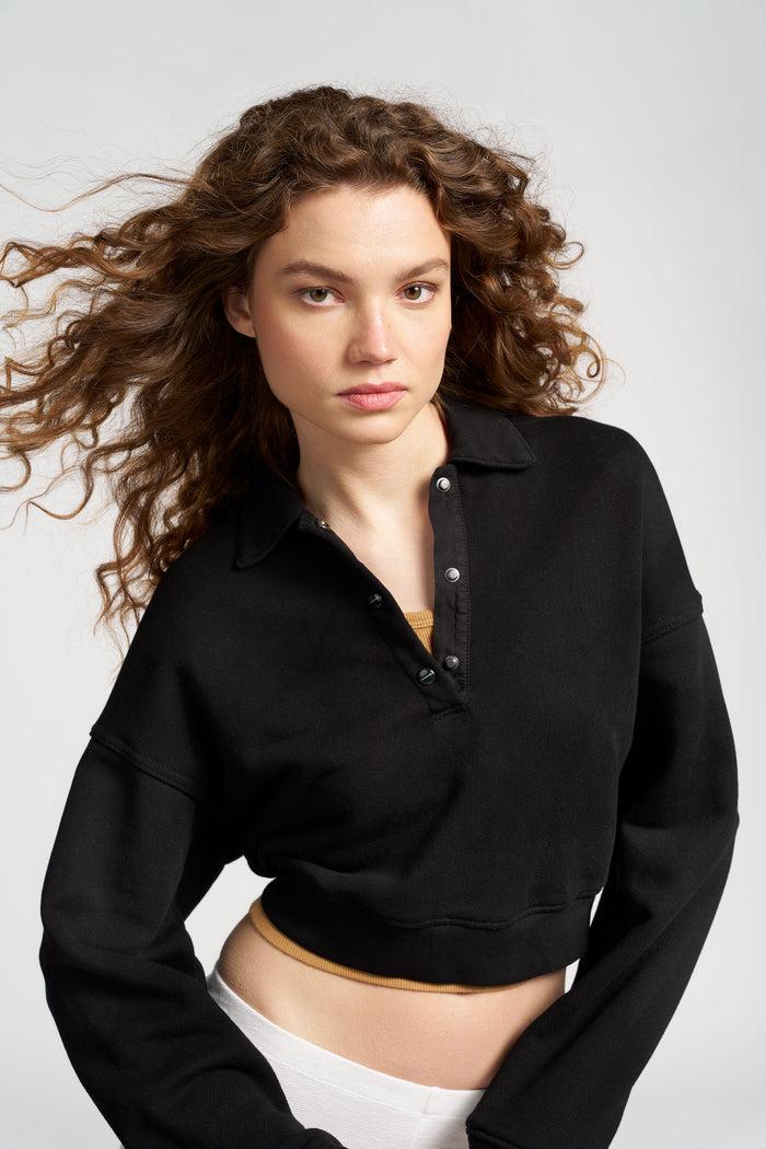 Cotton Citizen Boston Crop Polo Jet Black