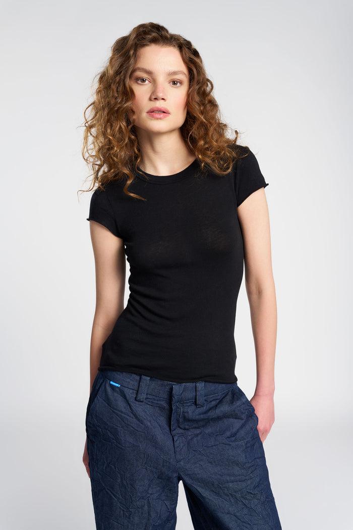 cotton citizen Marbella Cap Sleeve Tee Jet Black