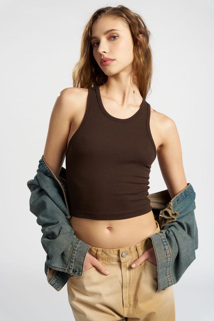 cotton citizen Verona Crop Tank Chocolate