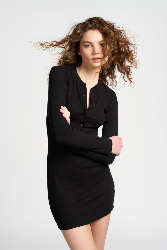 Cotton Citizen Verona Henley Mini Dress Jet Black