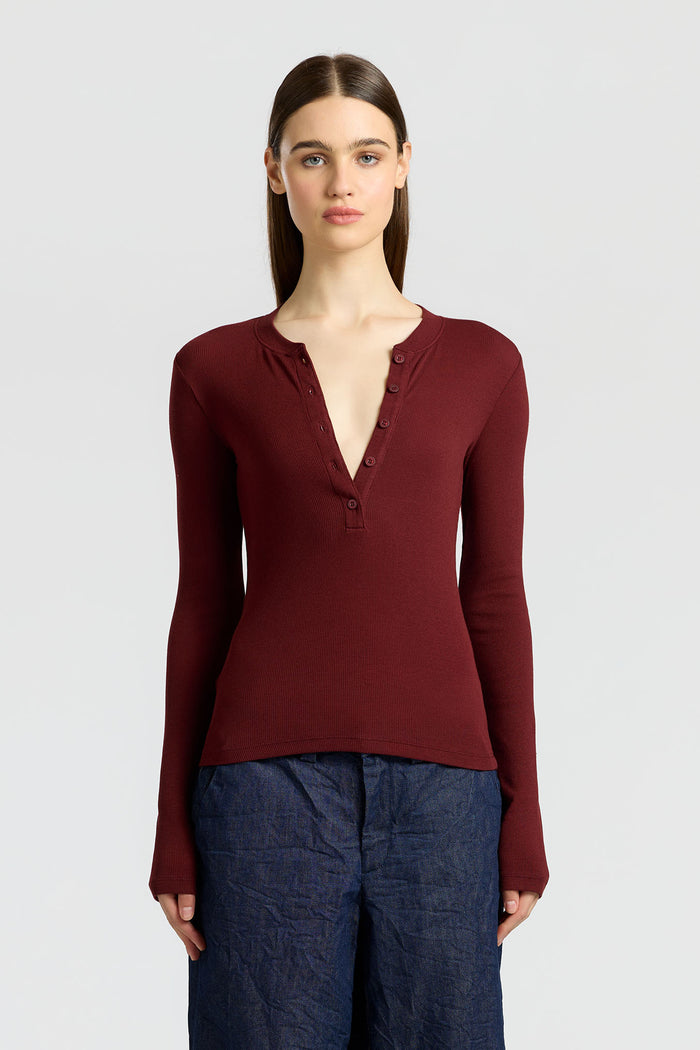 cotton citizen Verona Henley Red Wine