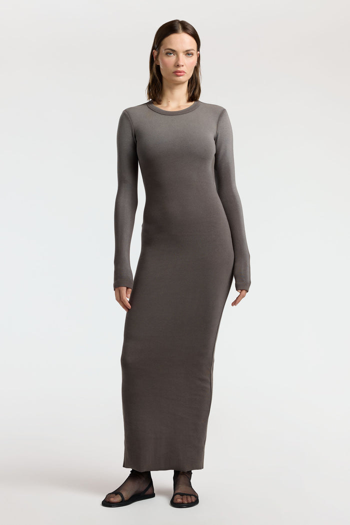cotton citizen Verona Crewneck Maxi Dress Stone Cast