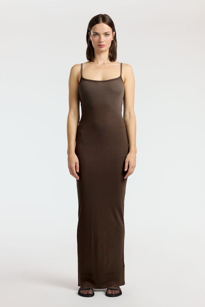 Cotton Citizen Verona Spaghetti Maxi Dress Chocolate Cast