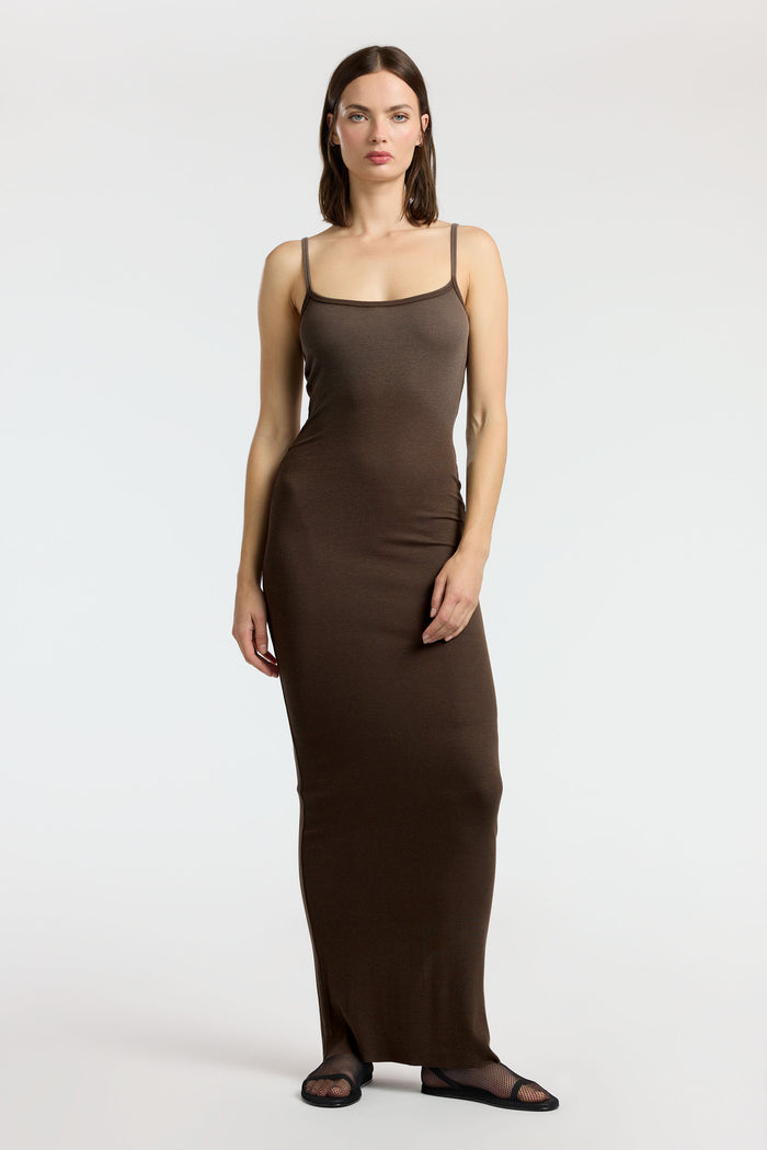 cotton citizen Verona Spaghetti Maxi Dress Chocolate Cast