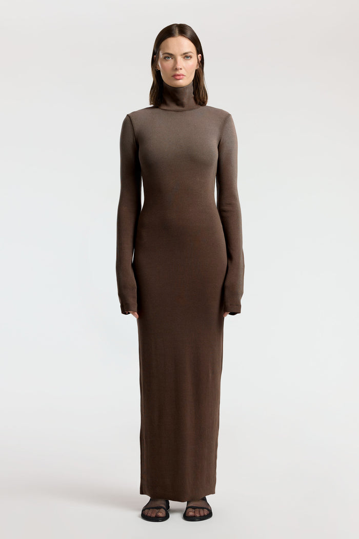 Cotton Citizen Verona Turtleneck Maxi Dress Chocolate Cast